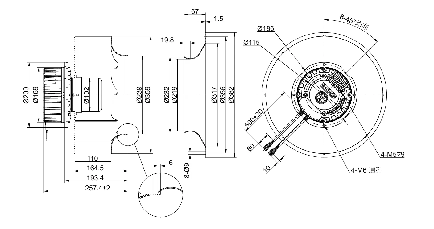 product-1000-1 BL-B355E-EC-05 Overall Dimensions