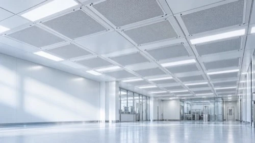 Conceptual cleanroom ceiling with FFU supply-air units