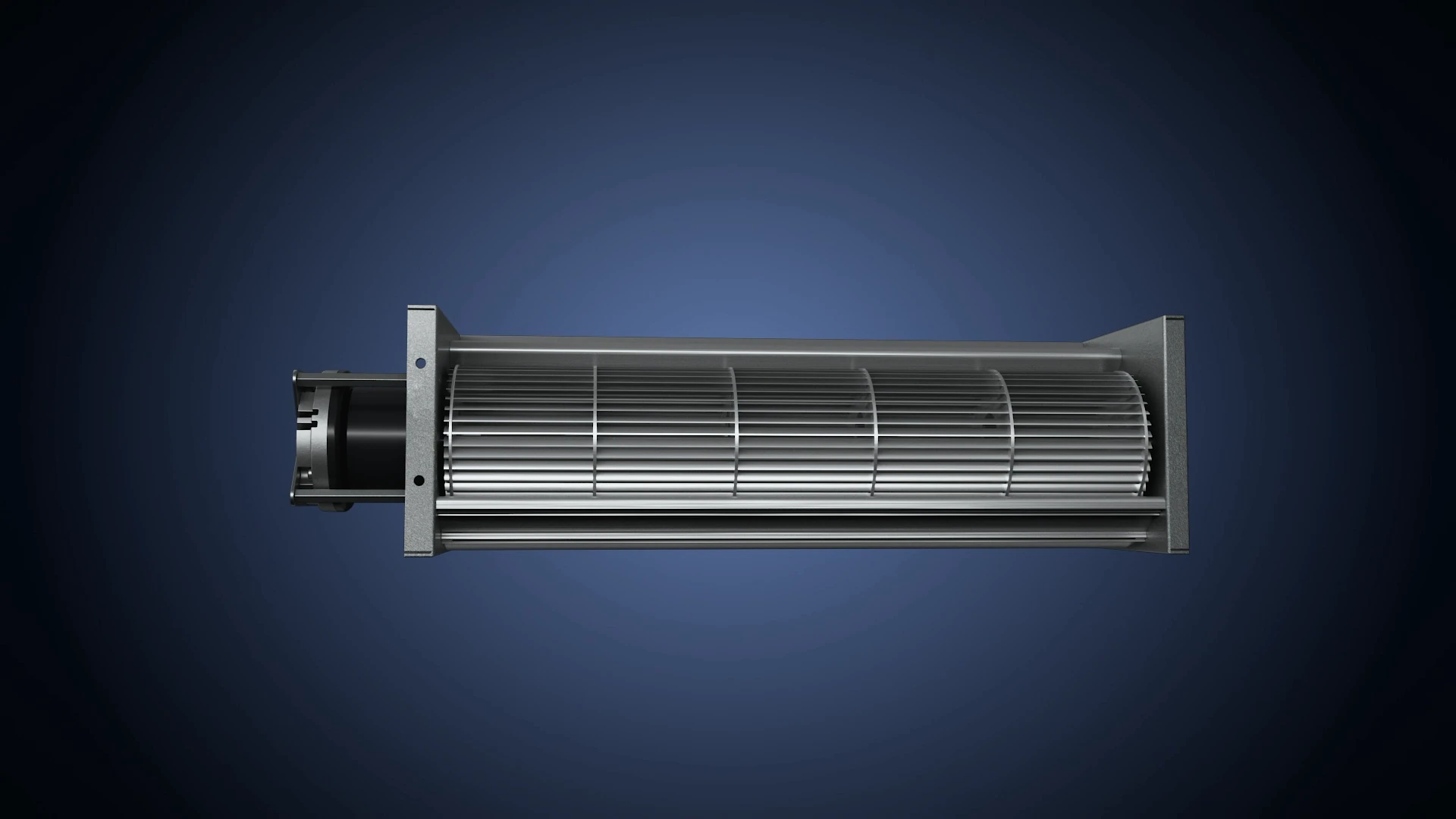 info-1920-1080 Side view of the elongated outlet and end-mounted motor of a cross flow fan
