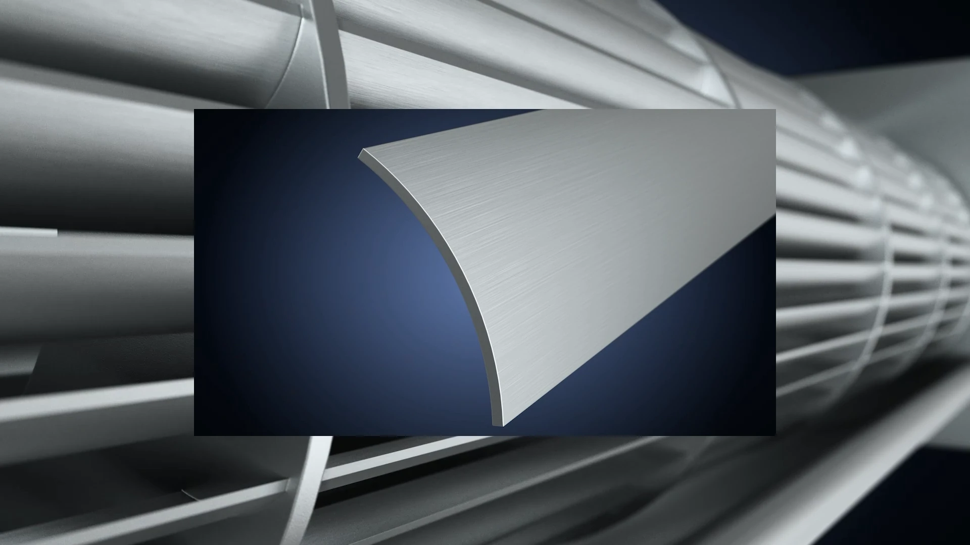 info-1920-1080 Close-up of the cross flow impeller with a separate curved blade-profile inset