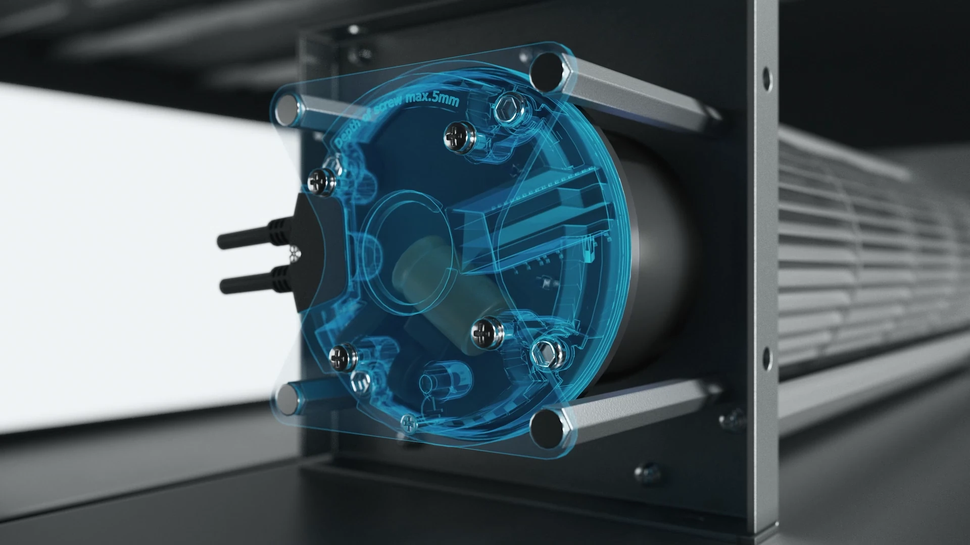 info-1920-1080 Close-up of the end-mounted motor with a transparent promotional overlay