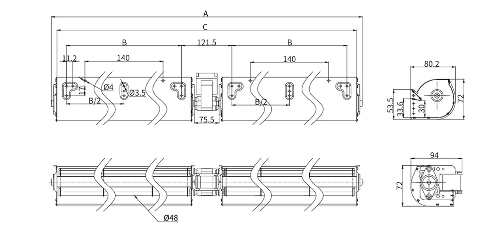 48MM AC CROSS FLOW FAN Overal Dimmensions 48MM AC CROSS FLOW FAN Overal Dimmensions
