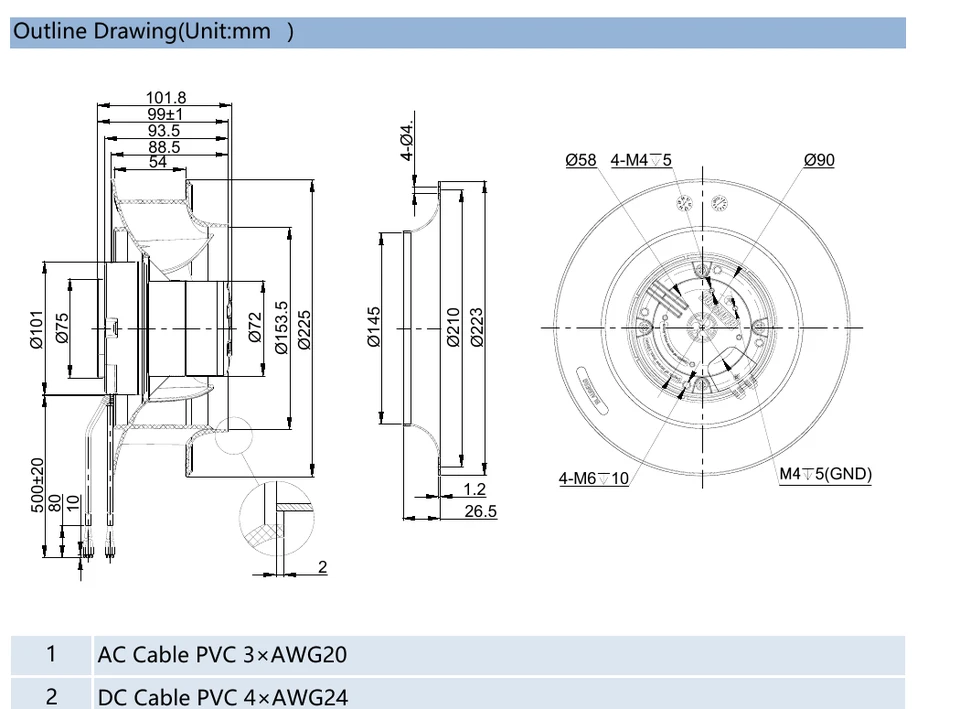 BL-B225G-EC-01 outline dimensional drawing BL-B225G-EC-01 outline dimensional drawing