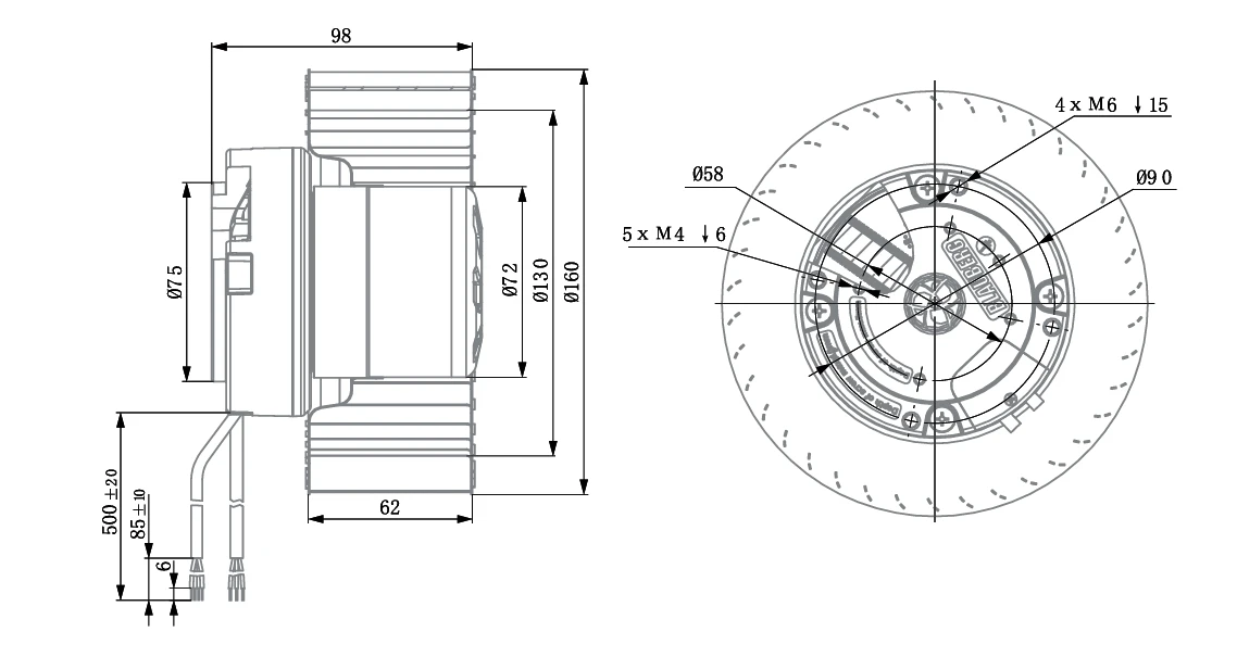 product-1138-605 BN-F160C-EC-01 overall dimensions